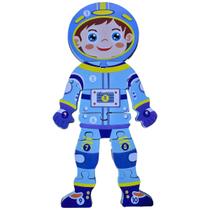 Quebra cabeça montar astronauta madeira 10 peças base apoio