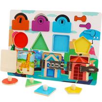 Quebra-cabeça Montessori Wooden Busy Board Key Unlocking Kids 2+ Quebra-cabeça Montessori Wooden Busy Board Key Unlocking Kids 2+