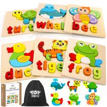 Quebra-cabeça para crianças TOY Life 6 animais brinquedo Montessori de madeira