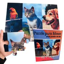 Quebra-cabeça para idosos com 12 peças grandes em mdf olhar Animal