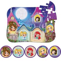 Quebra Cabeça Princesas 30 Peças Grandes Em Madeira Brincadeira de Criança +4 Anos