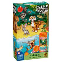 Quebra Cabeça Progressivo 12 20 30 Peças Grow - Animais Céu Terra Água