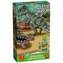 Quebra Cabeça Progressivo 12 20 30 Peças Grow - Dinossauros Céu Terra Água