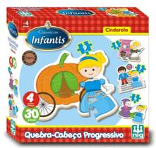 Quebra Cabeça Progressivo Cinderela 30 Peças Em Madeira - Nig 0430