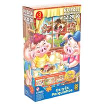 Quebra cabeça progressivo com 12, 20, 30 peças os três porquinhos - grow - 3561