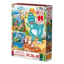 Quebra cabeça progressivo dinos com 24, 36, 48 peças dinos - pais e filhos - 92412