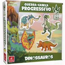 Quebra Cabeça Progressivo Dinossauros 20 Peças Feito em Madeira - BRINCADEIRA DE CRIANÇA