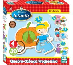 Quebra Cabeça Progressivo Madeira 30 Pçs Cinderela Nig