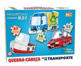Quebra Cabeça Progressivo Meios de Transportes, 5 / 7 / 10 Peças de Madeira 10774, + 4 Anos - 147039