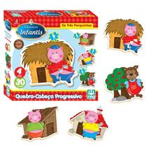 Quebra-Cabeça - Progressivo - Os Três Porquinhos - Madeira - 30 peças - Nig Quebra-Cabeça - Progressivo - Os Três Porquinhos - Madeira - 30 peças - Nig