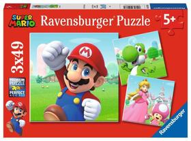 Quebra-cabeça Ravensburger Super Mario 3x49 peças para crianças com mais de 5 anos