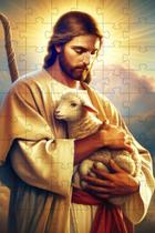 Quebra-Cabeça Religioso Cognitivo Bom Pastor de 35 peças MDF com chaveiro