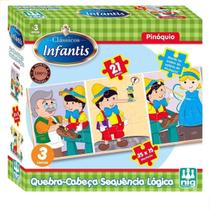Quebra Cabeca Sequencia Logica Pinoquio Madeira 21pc Nig Brinquedos
