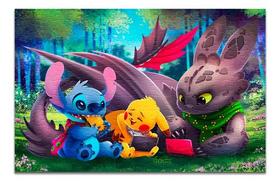 Quebra-cabeça Stitch Banguela E Pikachu 60 Peças