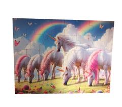 Quebra-Cabeça Unicórnios E Arco Iris De 40 Peças Em Mdf Quebra-Cabeça Unicórnios E Arco Iris De 40 Peças Em Mdf