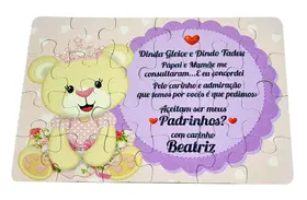 Quebra-Cabeça Ursinha Princesa Batizado Bebê Madrinha Dinda