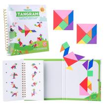 Quebra-cabeça Vanmor Travel Tangram com 2 conjuntos de placas magnéticas - blocos de padrões em forma de Montessori, jogos de viagem de carro com solução 368 - Brinquedo educacional IQ Book, presente de quebra-cabeças para crianças e adultos Challenge