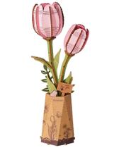 Quebra-cabeças 3D de flores de madeira Rowood Pink Tulip para adultos
