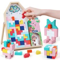 Quebra-cabeças de blocos de madeira GEMEM para crianças de 4 a 8 anos com armazenamento