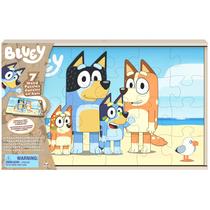 Quebra-cabeças de madeira Bluey 12/16/24 peças com bandeja de armazenamento