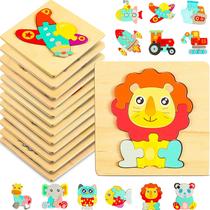 Quebra-cabeças de madeira de 12 peças para crianças pequenas, inclui 6 quebra-cabeças de carro de veículo de madeira e 6 quebra-cabeças de animais Brinquedos educativos de aprendizagem para meninos e meninas de 1 a 3 anos, coloridos