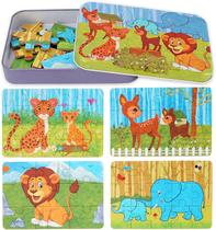 Quebra-cabeças de madeira, incluindo leão, elefante, veado, para crianças, pré-escolar, aprendizagem, quebra-cabeças educacionais, brinquedos para meninos e meninas