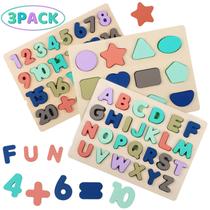Quebra-cabeças de madeira Kesletney Alphabet Number Shape Learning 3+ Years