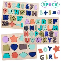 Quebra-cabeças de madeira LENNYSTONE Alphabet Number Shape Toddler 3-6Y