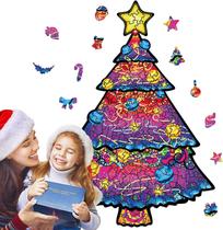 Quebra-cabeças de madeira para adultos - quebra-cabeça de madeira para árvore de Natal, peças de formato exclusivo, quebra-cabeça de árvore de Natal Melhor presente para adultos, crianças, crianças pequenas, 100 peças (11 5,4 polegadas)