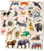 Quebra-cabeças de madeira QUOKKA para crianças de 1 a 3 anos com 3 quebra-cabeças de animais