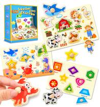 Quebra-cabeças de madeira SIERLIKY para crianças pequenas em forma, fazenda e animais marinhos