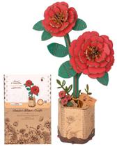Quebra-cabeças de madeira Wowood 3D Flower Red Camellia para adultos