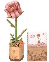 Quebra-cabeças de madeira Wowood Pink Rose Flower para adultos 104 unidades