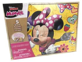 Quebra-cabeças Disney Minnie Mouse 5 de madeira com caixa de armazenamento