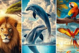 Quebra-Cabeças Infantil Animais em ação de 88 peças em mdf