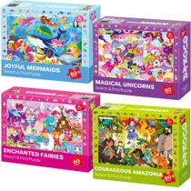 Quebra-cabeças QUOKKA Unicorn Princess 4x60 peças para crianças de 4 a 6 anos Quebra-cabeças QUOKKA Unicorn Princess 4x60 peças para crianças de 4 a 6 anos