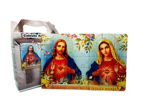 Quebra-Cabeças Sagrado Coração De Jesus E Maria 35 Peças Mdf