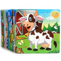 Quebra-cabeças Toy Wooden Cartoon Dog Rabbit 4 peças para crianças Quebra-cabeças Toy Wooden Cartoon Dog Rabbit 4 peças para crianças