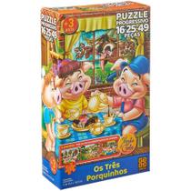 Quebra-cabeças - Três Porquinhos Puzzle - 16-25-49 Peças Quebra-cabeças - Três Porquinhos Puzzle - 16-25-49 Peças