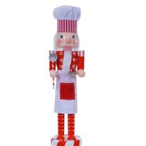 Quebra Nozes Cozinheiro Natalino de Madeira e Tecido 38cm.