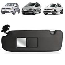 Quebra Sol Preto Canelado com Espelho + Iluminação Volkswagen Fox Spacefox Crossfox 2003 a 2017 Lado Esquerdo Newtec Nt2905cvw