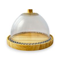 Queijeira Artesanal Detalhe Bolinhas Vidro e Madeira Pinus