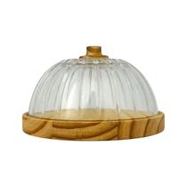 Queijeira Artesanal Madeira 19cm Vidro Listras Queijos Frios