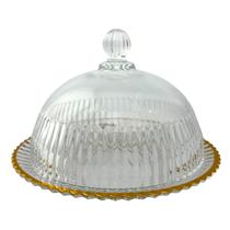 Queijeira Canelada Wolff Cristal Borda Fio de Ouro 20cm Mesa Queijeira Canelada Wolff Cristal Borda Fio de Ouro 20cm Mesa