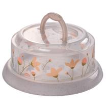 Queijeira com alça e rosca decorada vinho floral Plasutil ref.6703