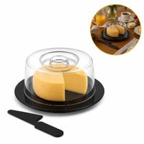 Queijeira com tampa e faca espátula kit porta queijo manteiga bolo acrílico luxo para mesa de café