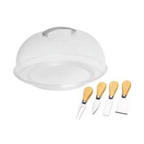 Queijeira Cristal com Pegador Cromado e Utensilios para Queijo