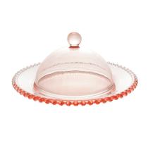 Queijeira de Cristal Bolinhas Pearl Rosa 20x9cm Wolff