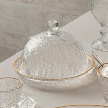 Queijeira de Cristal Martelado com Tampa e Fio de Ouro Petra