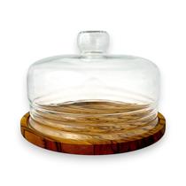 Queijeira de Madeira Teca e Tampa de Vidro Frios Monte Novo